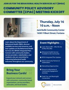 Behavioral Health Services Act (BHSA) Community Policy Advisory Committee (CPAC) Meeting Kickoff