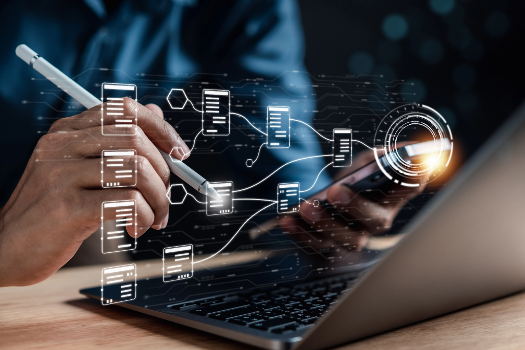 Data analysis of document ai artificial intelligence process with technology processor to planning business information data, tech, network corporate