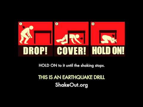 Shake out graphic of drop, cover, hold on