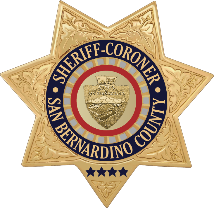 Sheriff's Department star logo with text: "Sheriff-Coroner, San Bernardino County".