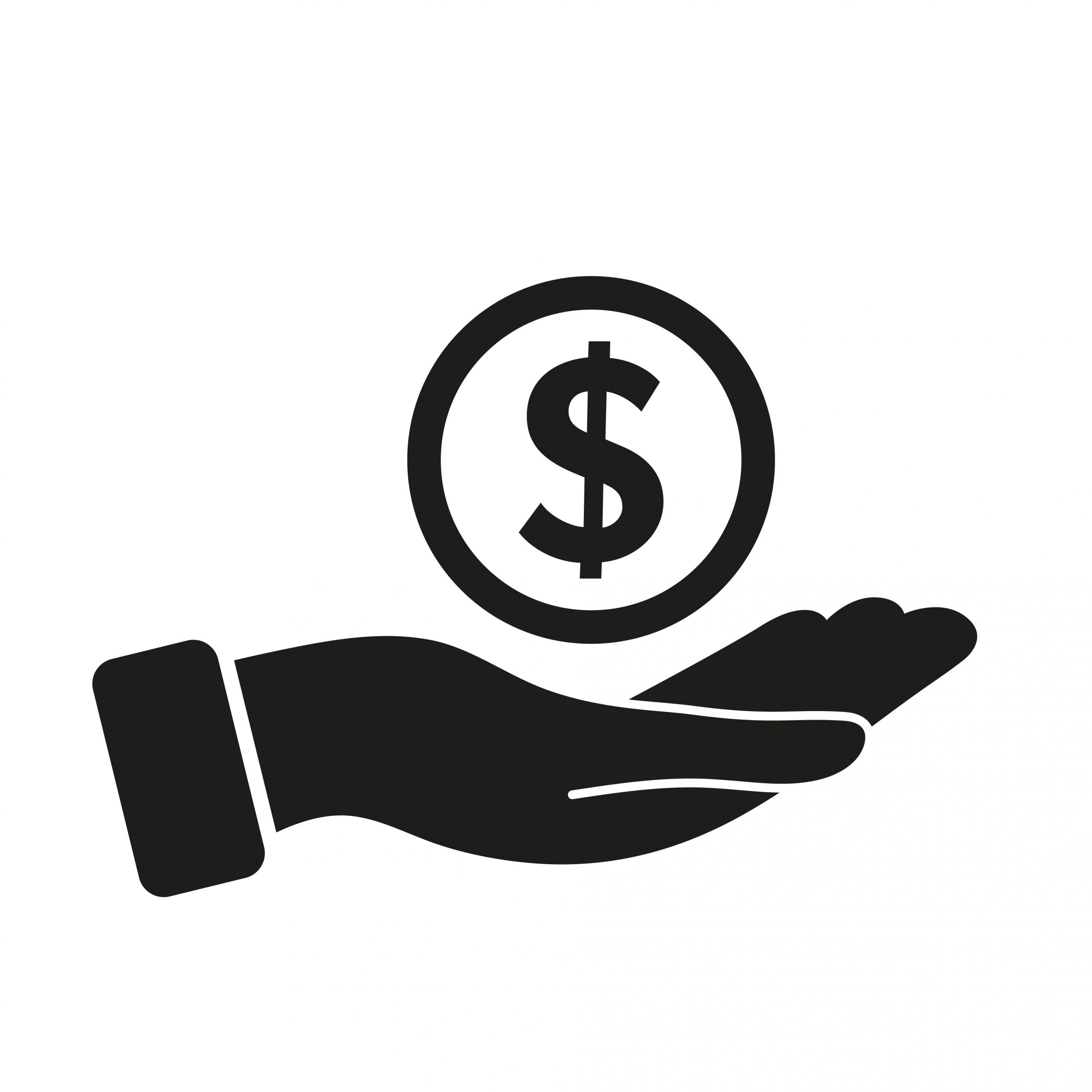 Open palm under dollar sign