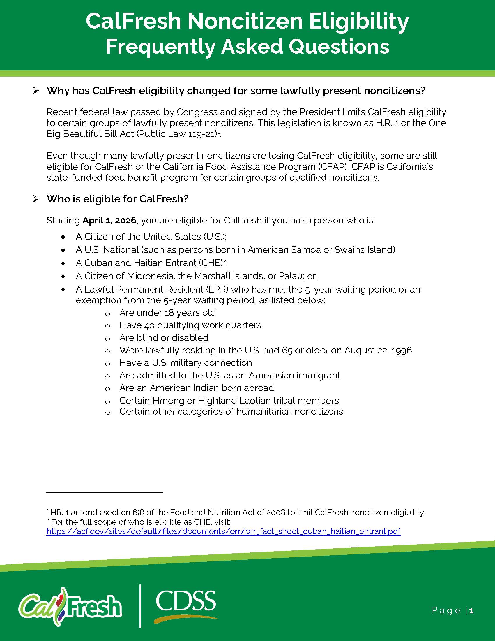 CalFresh Noncitizen Eligibility Update – Transitional Assistance Department