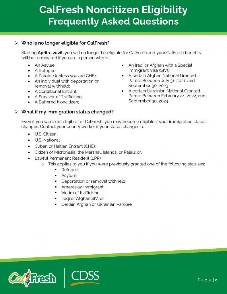CalFresh noncitizen eligibility frequently asked questions - English flyer, page 2