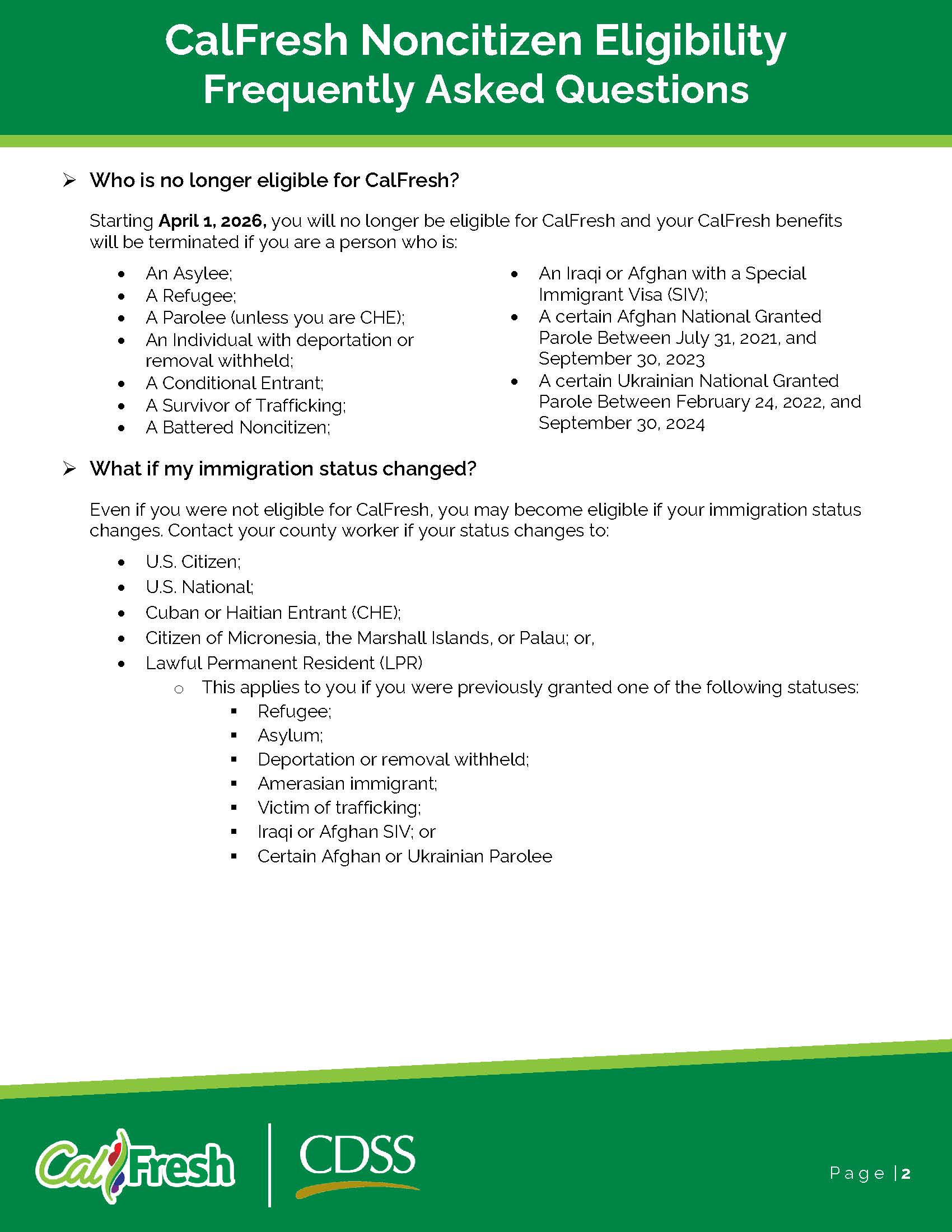 CalFresh Noncitizen Eligibility Update – Transitional Assistance Department