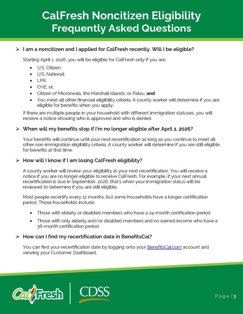 CalFresh noncitizen eligibility frequently asked questions - English flyer, page 3