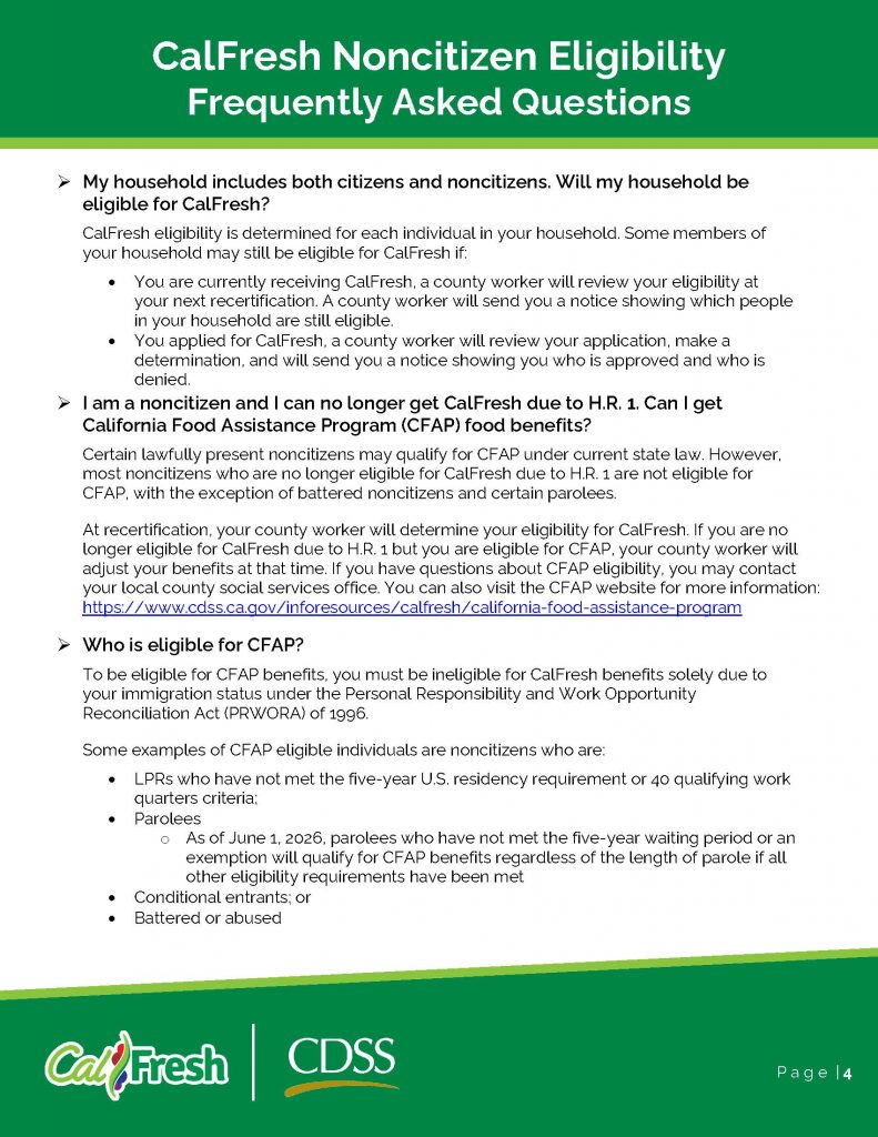 CalFresh noncitizen eligibility frequently asked questions - English flyer, page 4