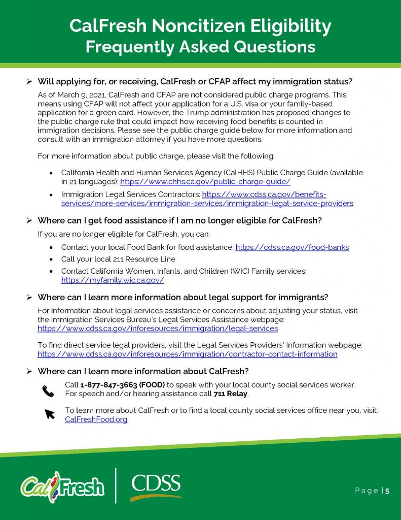 CalFresh noncitizen eligibility frequently asked questions - English flyer, page 5