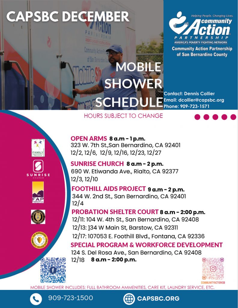 Mobile Shower Schedule December 2024 in English